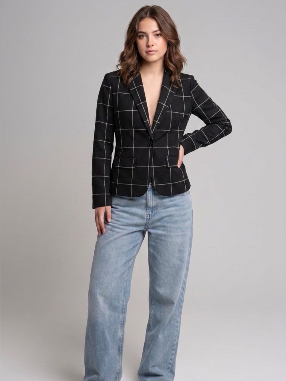 Merona Black Windowpane Suit Jacket with White Grid